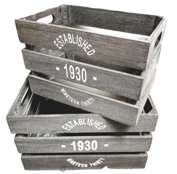 2er Set Deko Holzkisten "1930" Used Look